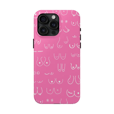 Hot Pink and White Breast Cancer Boobs Tough Phone Cases