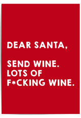 Funny Christmas Wall Art – Dear Santa Send Wine Print – Sarcastic Holiday Decor – Red Funny Christmas Sign for Home