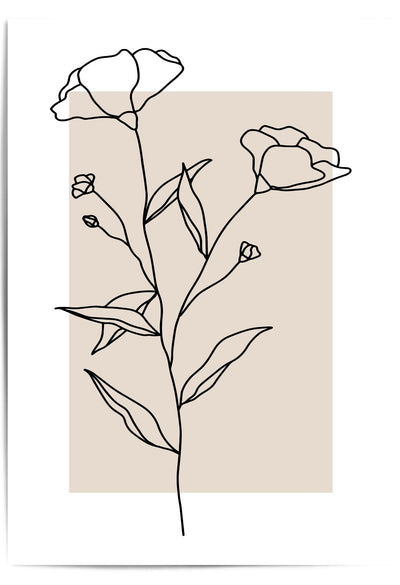 Minimalist line art of flowers on a beige background