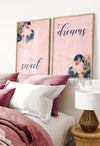 blue and pink bedroom wall art