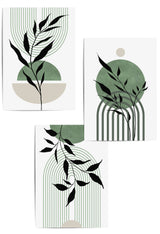 set of 3 sage green mid century print set