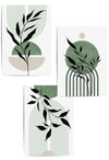 set of 3 sage green mid century print set