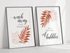 set of 2 orange bathroom leaf prints