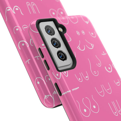 Hot Pink and White Breast Cancer Boobs Tough Phone Cases