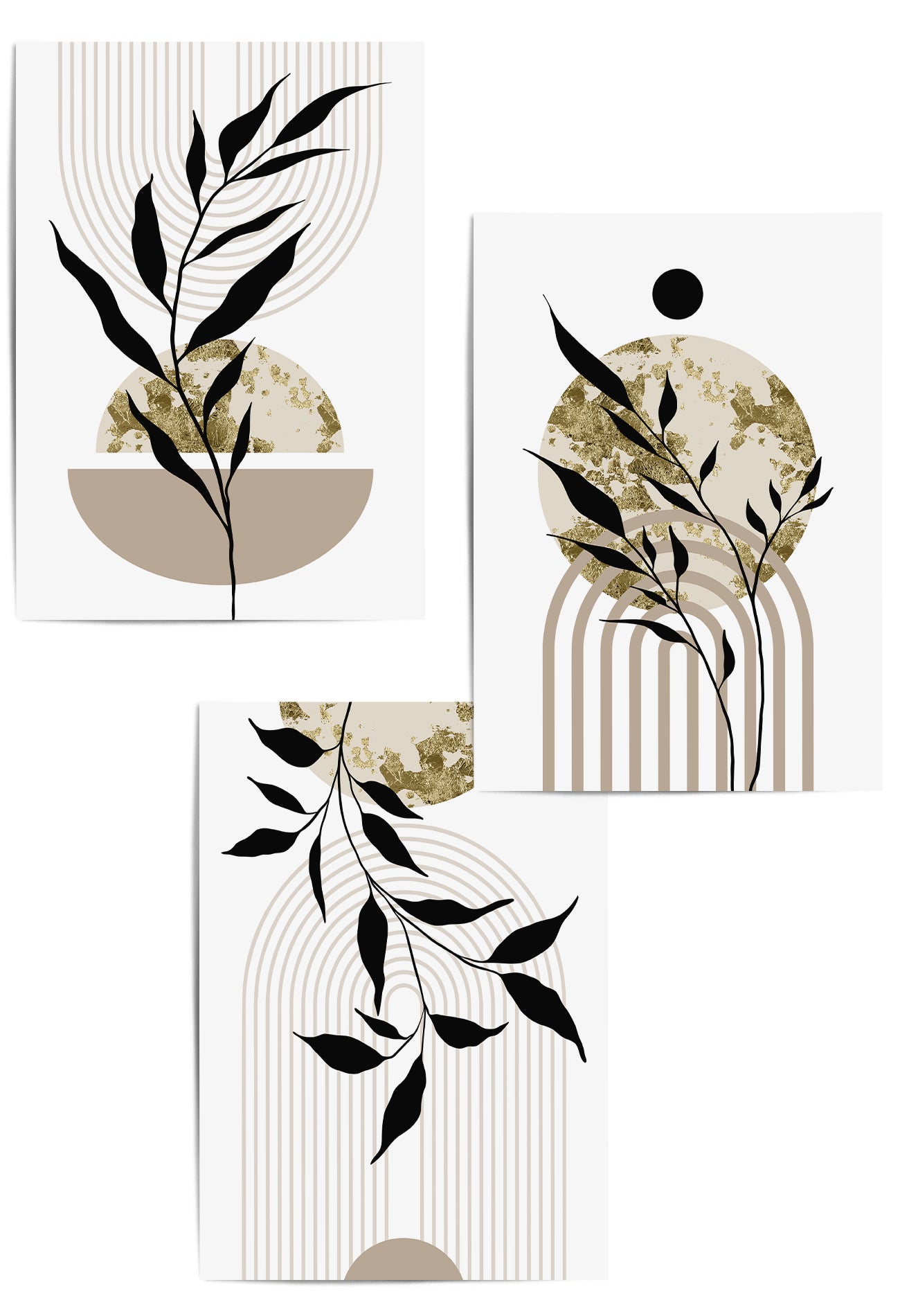 black beige and gold mid-century prints