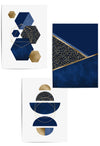 set of 3 blue and gold geometric prints