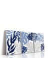 blue and grewy leaf prints in white cnavas floating from