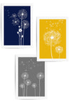 3pc- navy blue-mustard-yellow-and-darkk grey dandelion wall prints