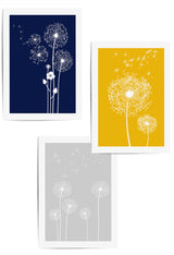 Set of 3 Blue and Yellow Dandelion Wall Art Prints