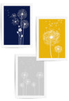 Set of 3 Blue and Yellow Dandelion Wall Art Prints