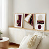 3pc beige and burgundy home decor