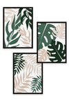 black framed green and beige leaf prints