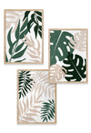 oak framed green and beige leaf prints