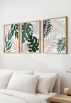 set of 3 green and beige botanical leaf prints