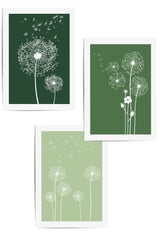 set of 3 green shades dandelion wall art