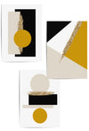 mustard yellow, black, beige and gold wall prints