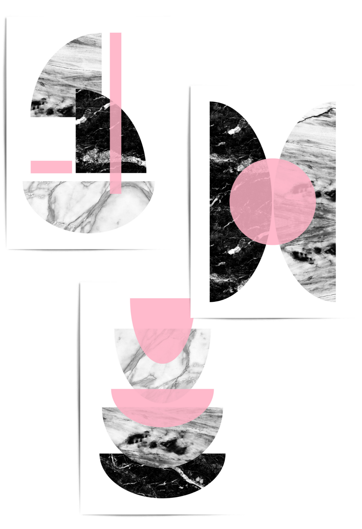 Set of 3 Pink and Grey Abstract Prints