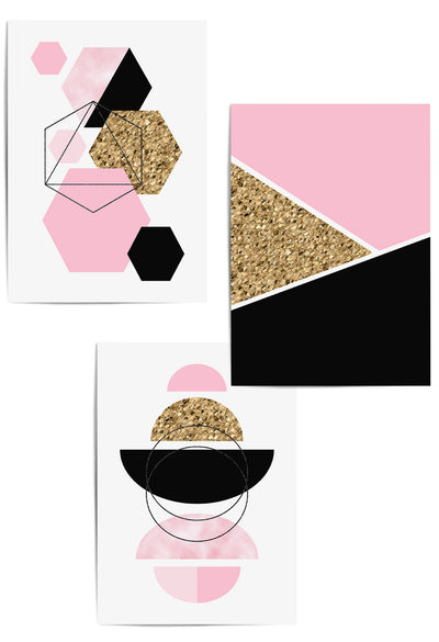 Pink Gold and Black Geometric Wall Art | Pink Office Decor