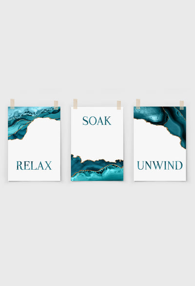 set of 3 teal bathroom quotes art