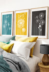 Teal Yellow Grey Dandelion Wall Art Prints