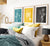 teal and yellow bedroom wall decor