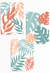 Set of 3 tropical botanical wall art prints in coral peach and teal, featuring modern leaf illustrations with a coastal and boho aesthetic – perfect for living room, bedroom, or office decor.