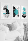 teal grey and black wall prints