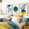 teal yellow and grey bedroom art