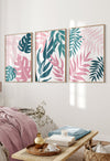 set of 3 teal pink wall art