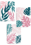 set of 3 teal and pink botanical wall art