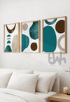 teal brown and beige wall art