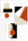 set of 3 orange and black geometric abstract art