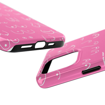 Hot Pink and White Breast Cancer Boobs Tough Phone Cases