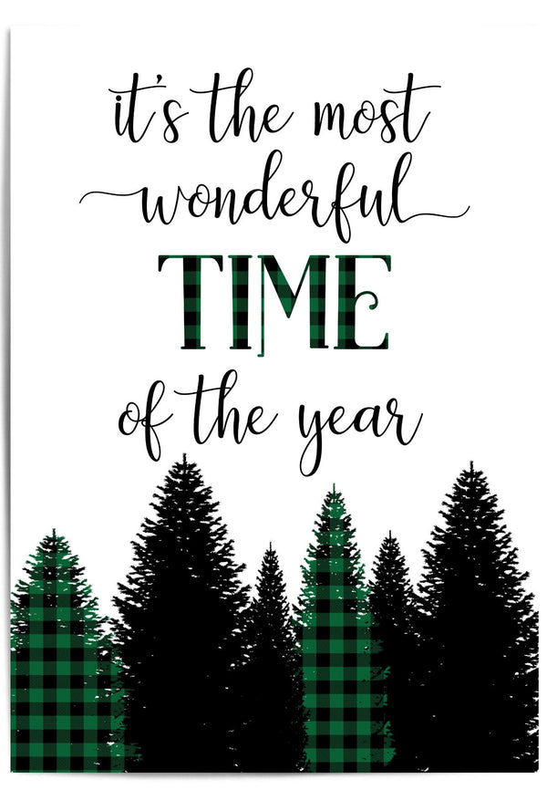 It’s the Most Wonderful Time of the Year Wall Art – Green Buffalo Plaid Christmas Tree Print