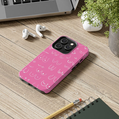 Hot Pink and White Breast Cancer Boobs Tough Phone Cases