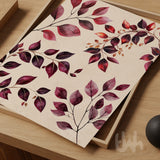 Watercolour burgundy leaf wall art with natural branch illustrations