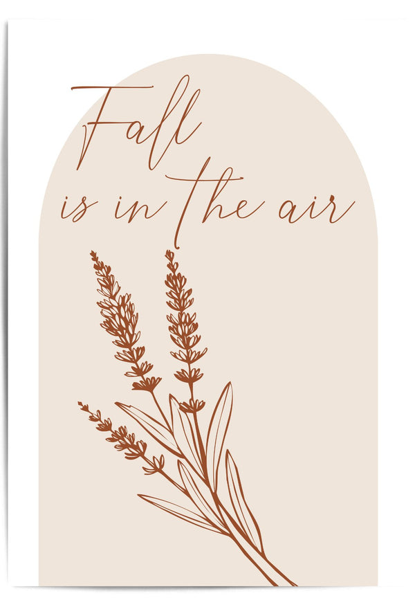 Fall Is In The Air Wall Art – Minimalist Autumn Quote Print with Botanical Line Illustration