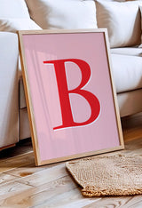 Personalized Initial Wall Art Print – Bold Monogram Poster | Red & Pink Custom Letter Decor