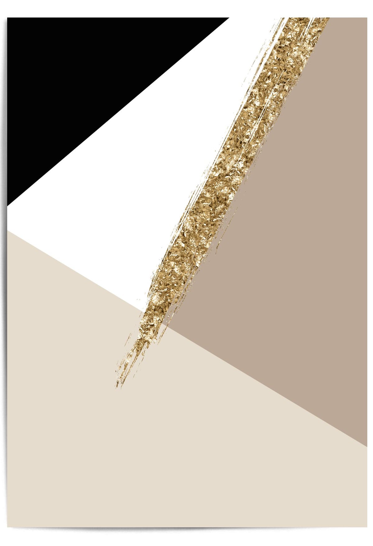 Black beige and gold abstract wall art with geometric colour blocks
