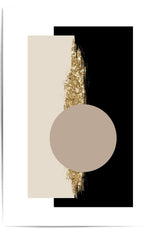 Black and gold abstract wall art print in neutral beige tones