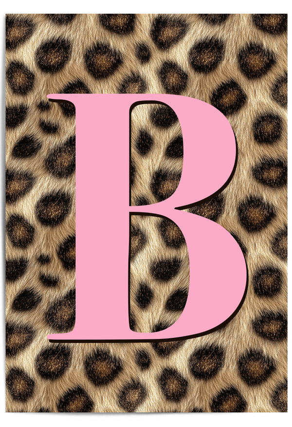 Personalised Leopard Initial Wall Art | Pink Animal Print Letter Poster
