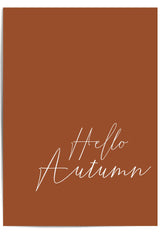 Burnt Orange background with 'Hello Autumn' text in white