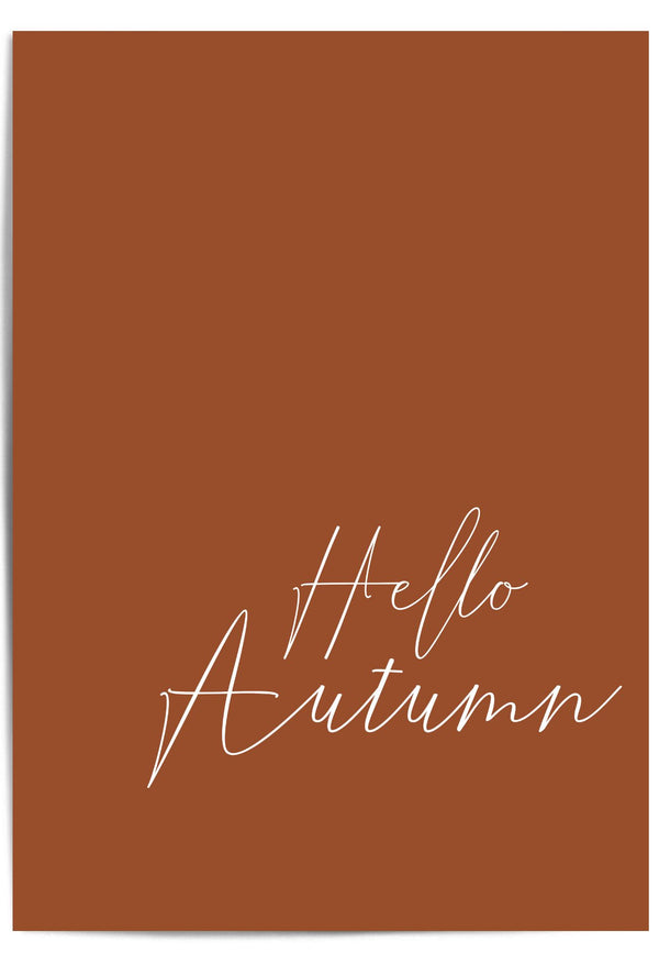 Burnt Orange background with 'Hello Autumn' text in white