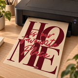 Romantic home typography printable with wine red LOVE lettering