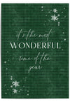 Forest green holiday print with falling snowflakes