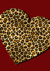Leopard heart wall art print with gold leopard pattern on a deep red background