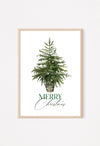 Framed artwork with a Christmas tree and 'Merry Christmas' text on a white background