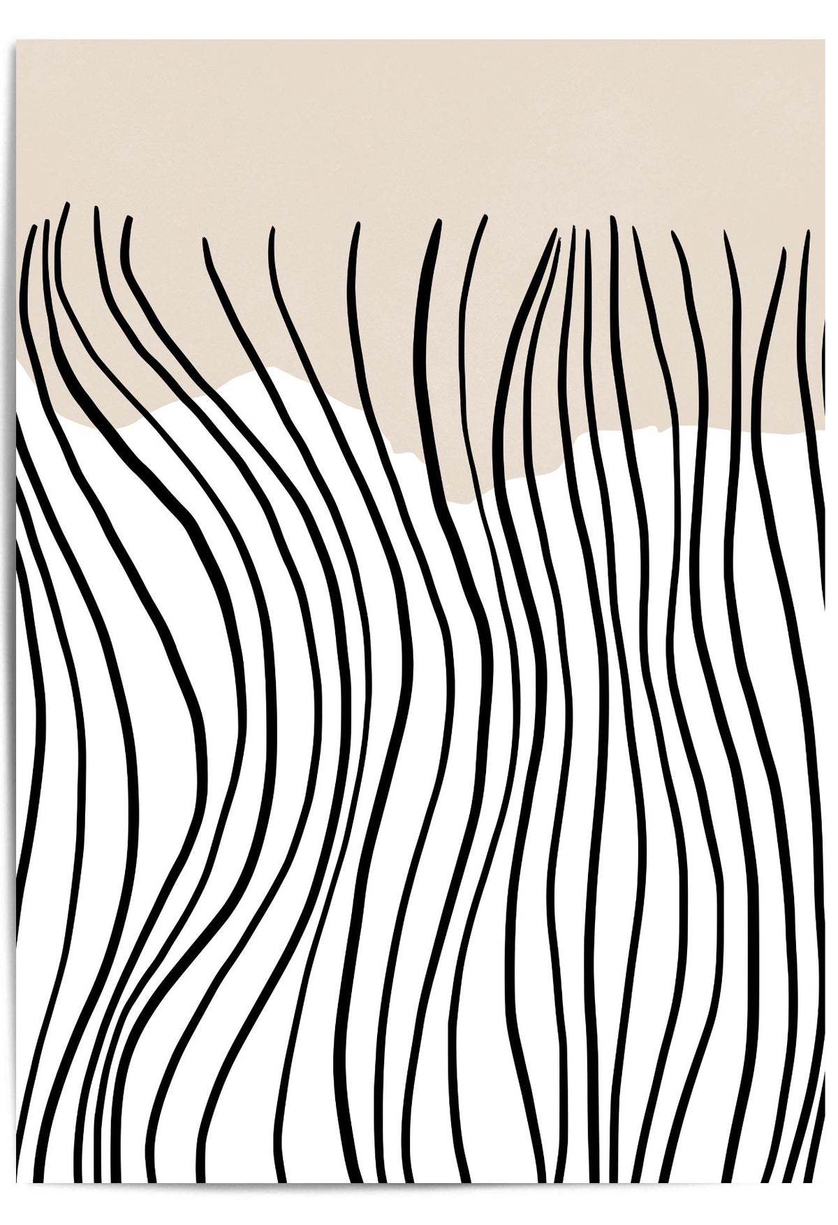 Black beige and white abstract line art fine art print