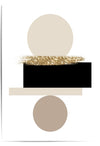 Beige black and gold abstract wall art with geometric circle design