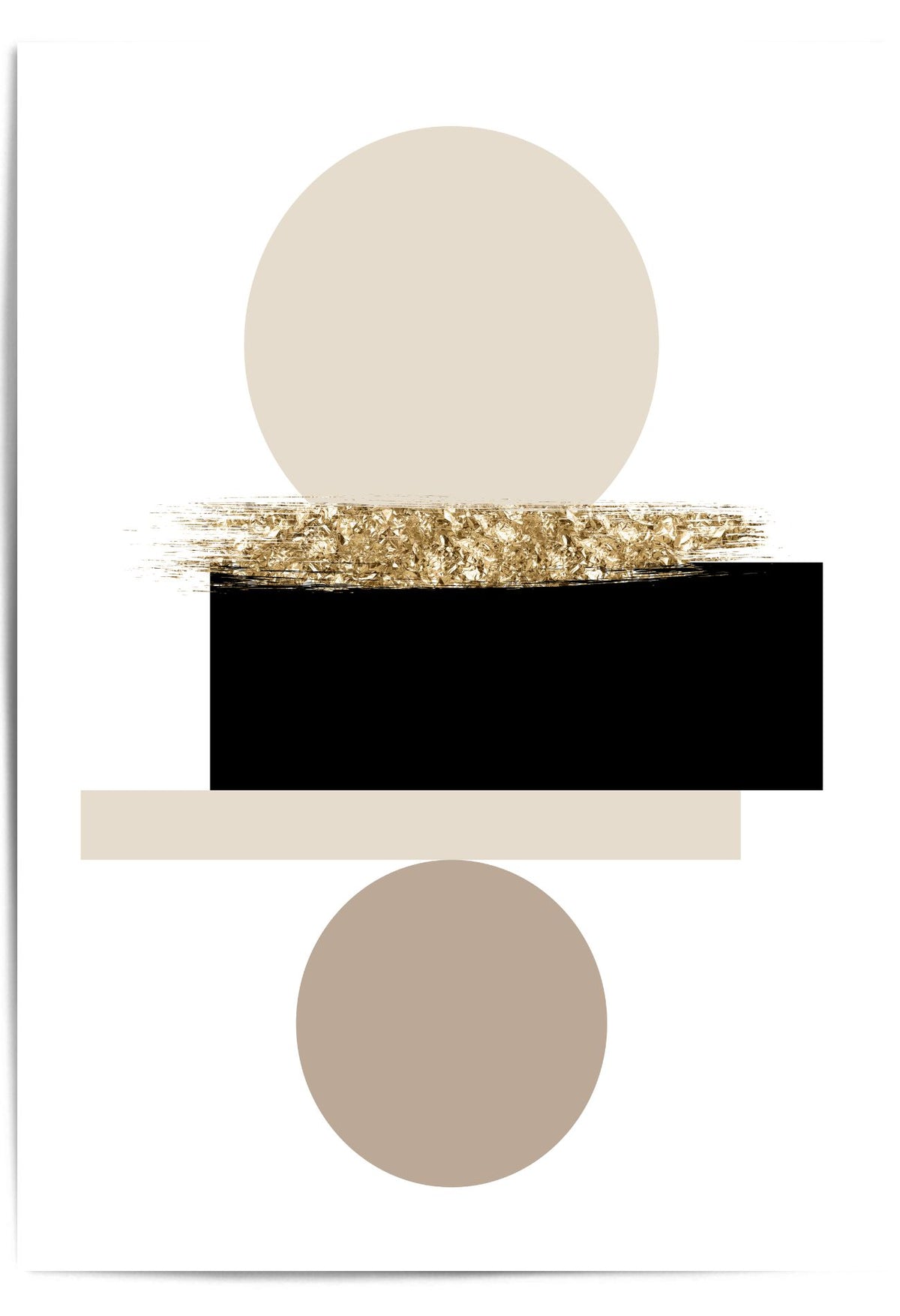 Beige black and gold abstract wall art with geometric circle design